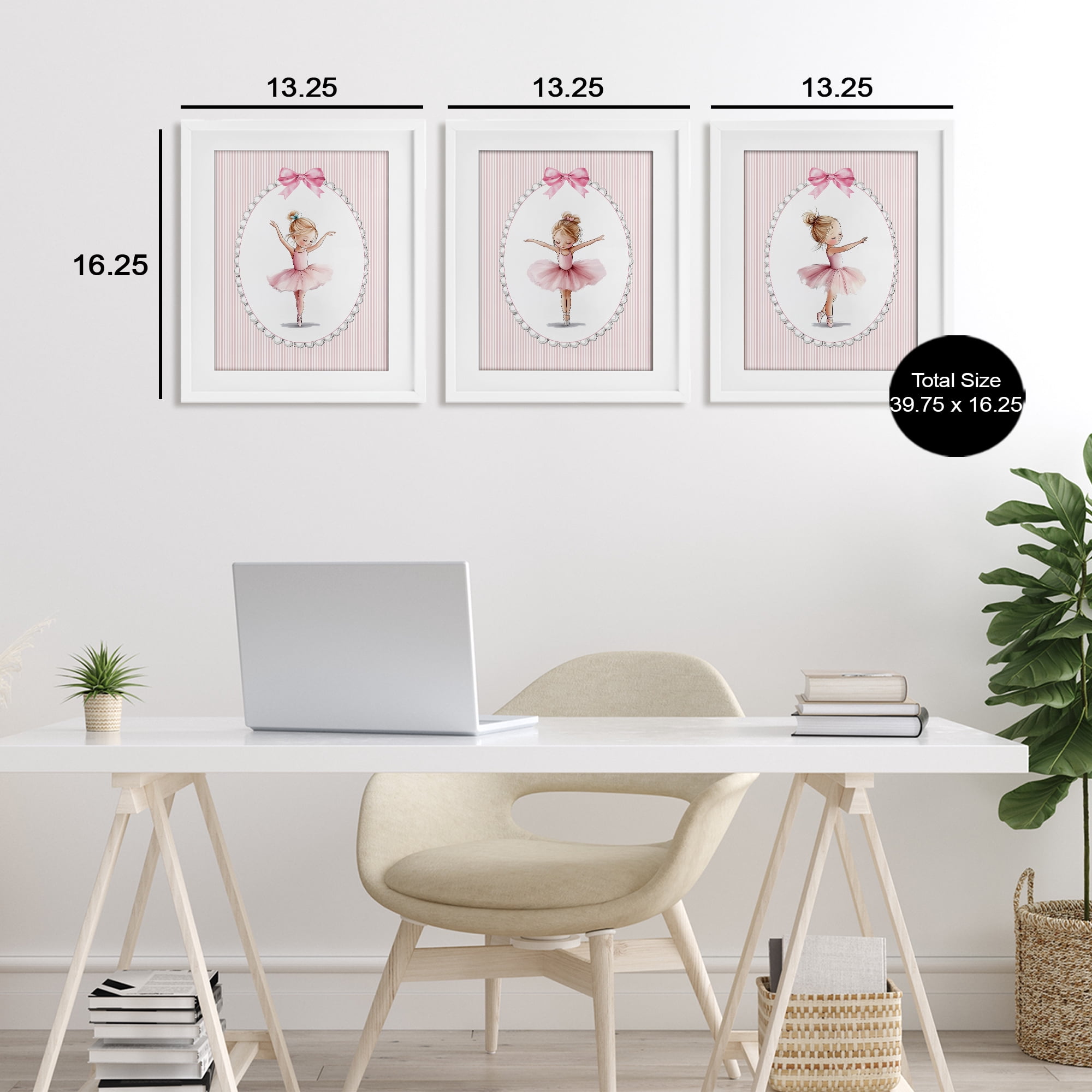 Stupell Industries Dancing Ballerinas in Pink 3 Piece White Framed Print Under Glass Set, design by Christine Simpson Art