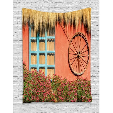 Barn Wood Wagon Wheel Tapestry Country House In Ecuador Red Wall