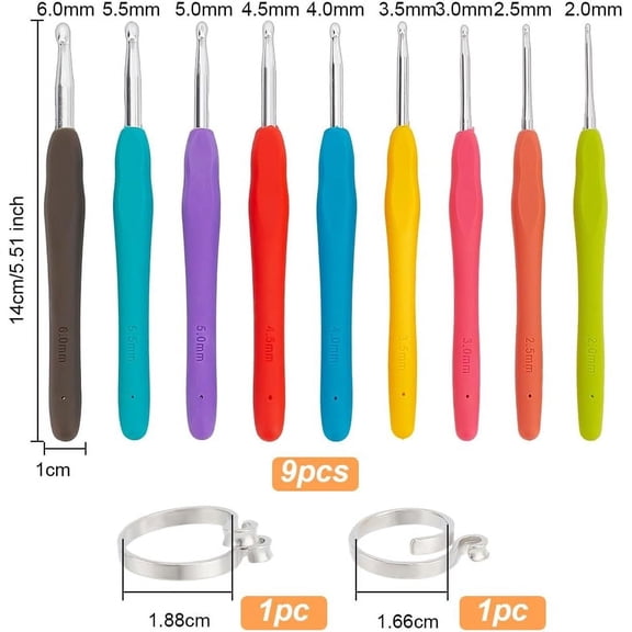 WEBEEDY 2Pcs 2 Styles Alloy Yarn Guide Finger Holders with 9Pcs Aluminum Crochet Hooks Needles for Crochet Craft Making Colorful Inner Diameter: 16.6~18mm