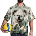 thumbnail image 4 of Koala Men's Short Sleeve Button Down Poplin Hawaiian Shirt for Summer Beach, Casual Printed Unisex Style, 4 of 6