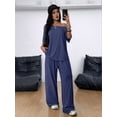 thumbnail image 6 of Women'S 2 Piece Travel Outfits Casual Short Sleeve Knit Sweater Set Wide Leg Pants Lounge Sets Dark Blue S, 6 of 8
