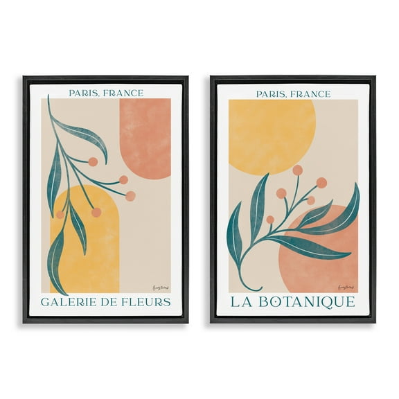 Stupell Industries Botanicals over Geometrics 2 Piece Black Framed Floater Canvas Set design by Becky Thorns, 25 x 17