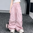 thumbnail image 3 of Bixock Cargo Pants for Girls High Waist Wide Leg Pants Kids Elastic Waist Solid Color Side Pocket Loose Breathable Fall Winter Outdoor Sport Casual Wear Size 13-14Years, 3 of 5