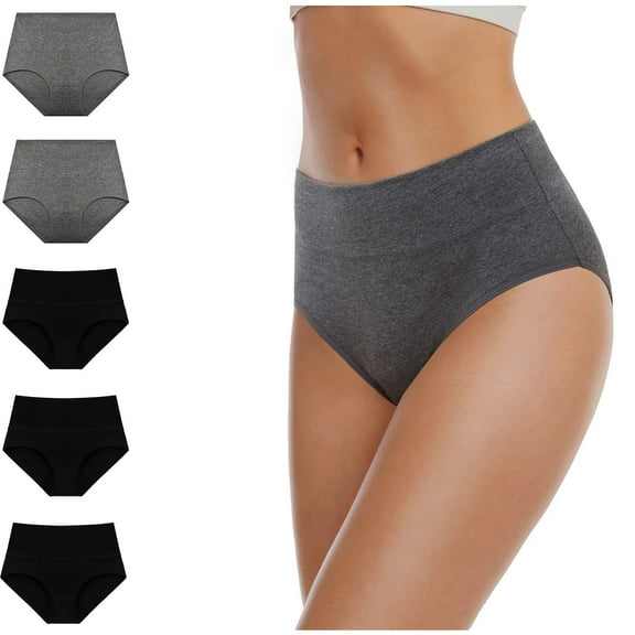 5 Pack Womens Cotton Underwear High Waist Tummy Control Full Coverage Briefs Ladies Panties for Everyday Sporty
