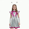 thumbnail image 2 of CAUYDY Kids Girls Space Alien Outfits Halloween Shiny Metallic Dress with Arm Sleeve Hair Hoop Set(Z01-Purple,4-5 Y), 2 of 6