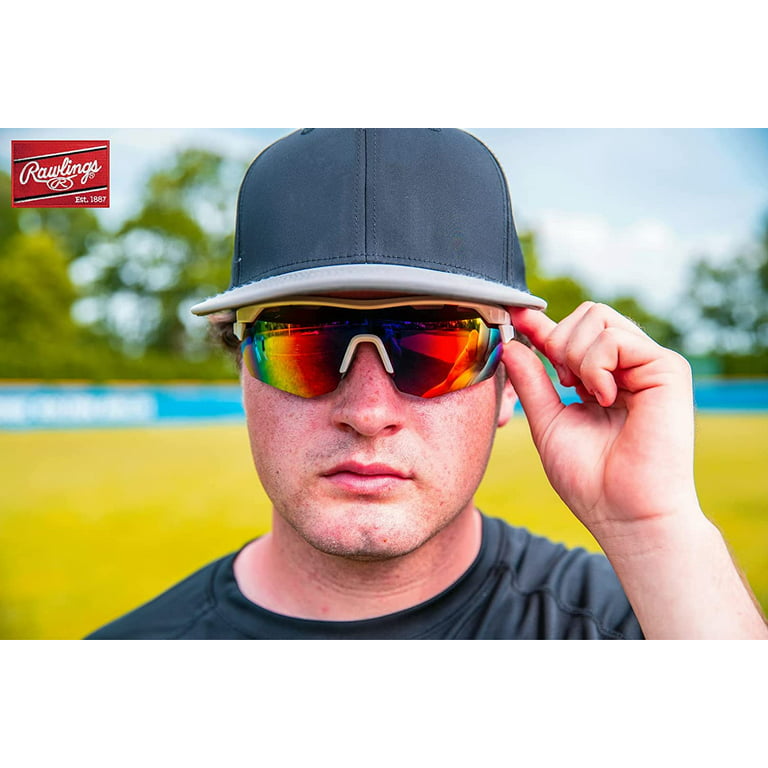 Rawlings adult Sport Baseball Sunglasses Lightweight Stylish 100% UV Poly Lens (White/Rainbow), adult unisex