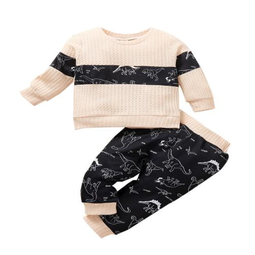 Toddler Baby Boys Girls Clothes Set Bear Print Long Sleeve Green T-Shirt Tops Striped Pants 2 Piece Outfits