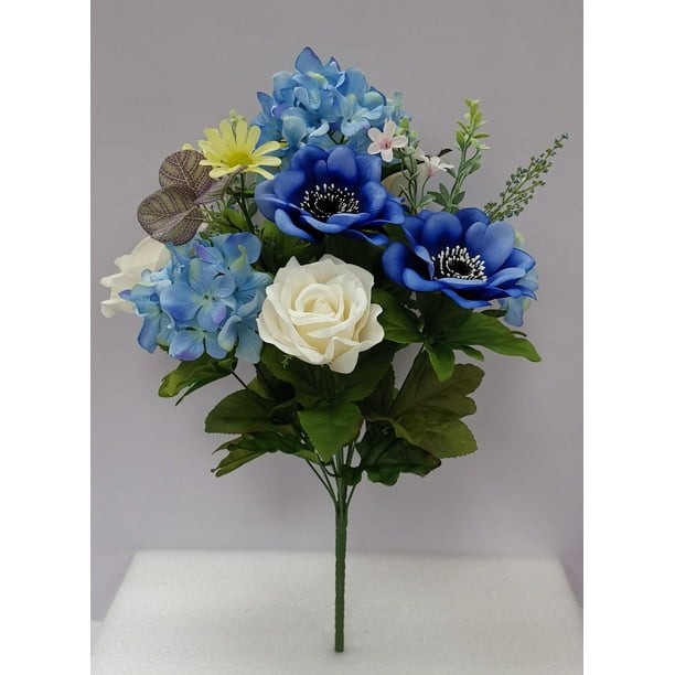 Mainstays Artificial Flower Blue Hydrangea Rose Anemone Daisy Mixed Bouquet Walmart Com Walmart Com