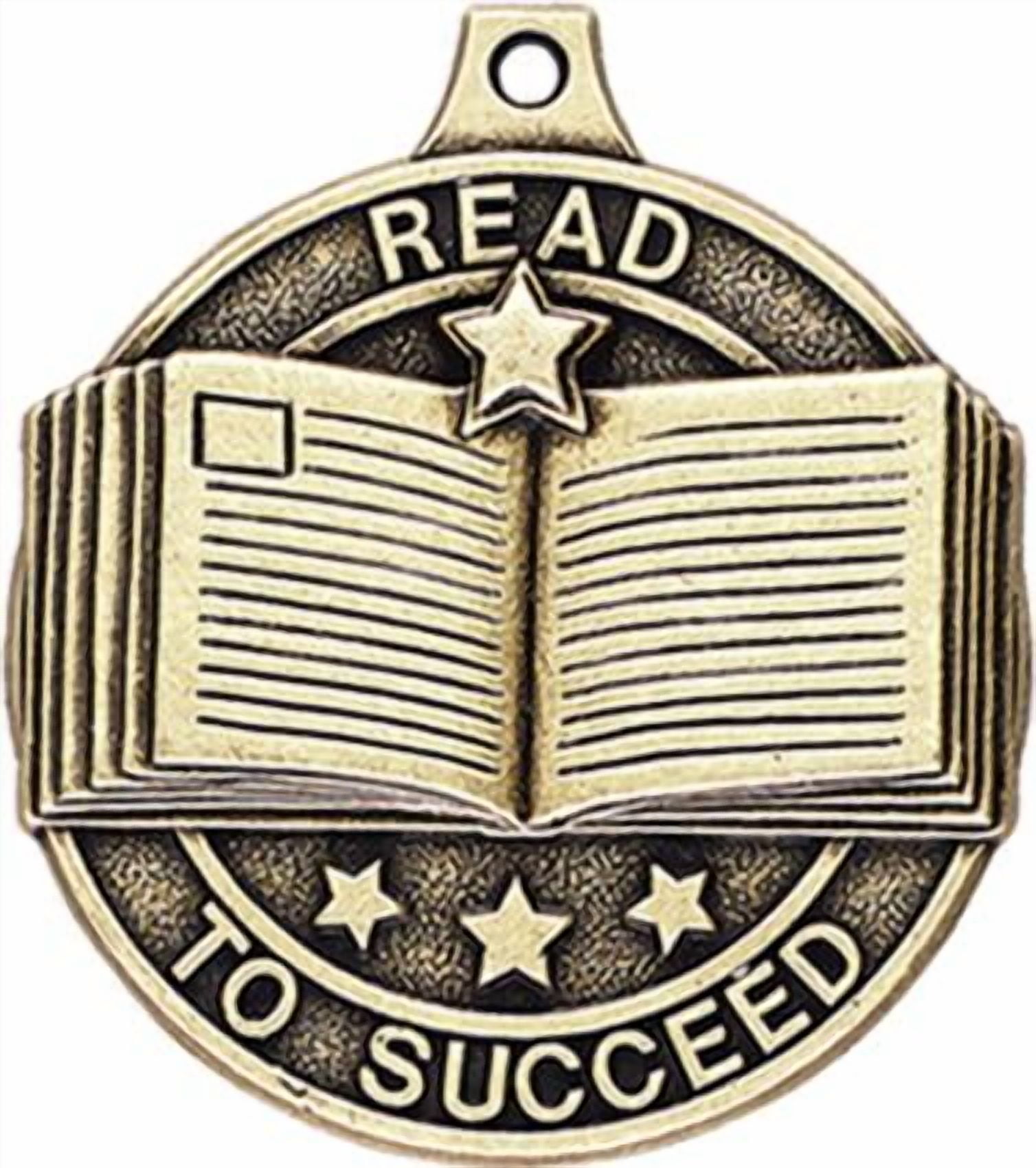 Reading Medals, 2" Gold Diecast Reading Medal Award 5 Pack