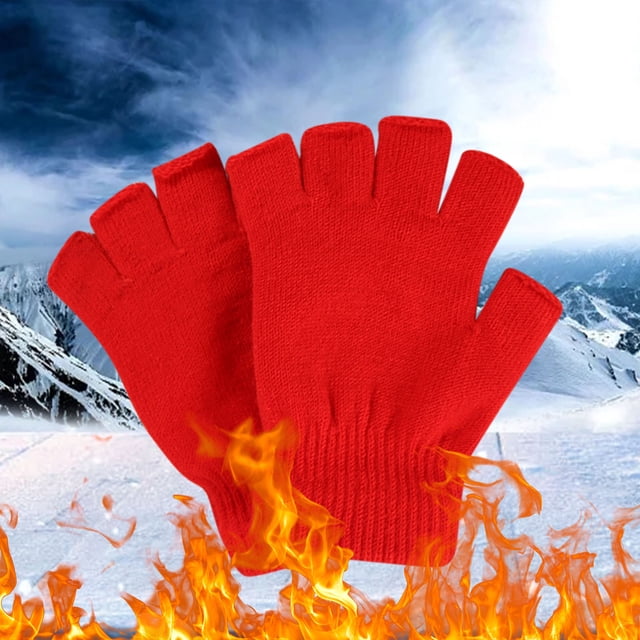 Gants Rouges Mitaines Hommes et Femmes Gants d'Écriture Extensibles en Laine Tricotée Gants de Cyclisme Couleur Unie