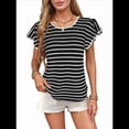 thumbnail image 4 of Blusas de Punto de Corta para Mujer, Cuello Redondo de Verano con Volantes, Color Negro, Talla S, 4 of 10