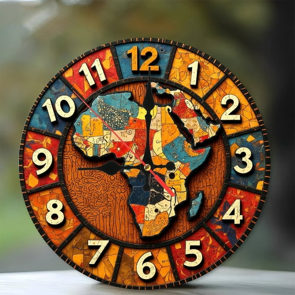 African Map Wall Clock Unique Design Home Decor 10-Inch Silent Wooden Wall Clock, Battery Operated (AA Batteries Not Included), Artistic Home Decor