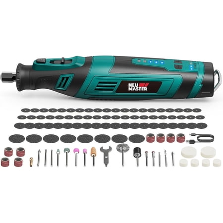 8V Cordless Rotary Tool Kit, NEU MASTER Power Rotary Tool With 2.0Ah Batttery, 103pcs Accessories, 30000RPM 5-Speeds LED light, Multi Power Carving Tools for Sanding, Polishing, Drilling, Cutting