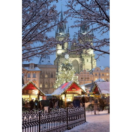 Snow-Covered Christmas Market and Tyn Church, Old Town Square, Prague, Czech Republic, Europe Print Wall Art By Richard (Best European Cities For Christmas Markets)