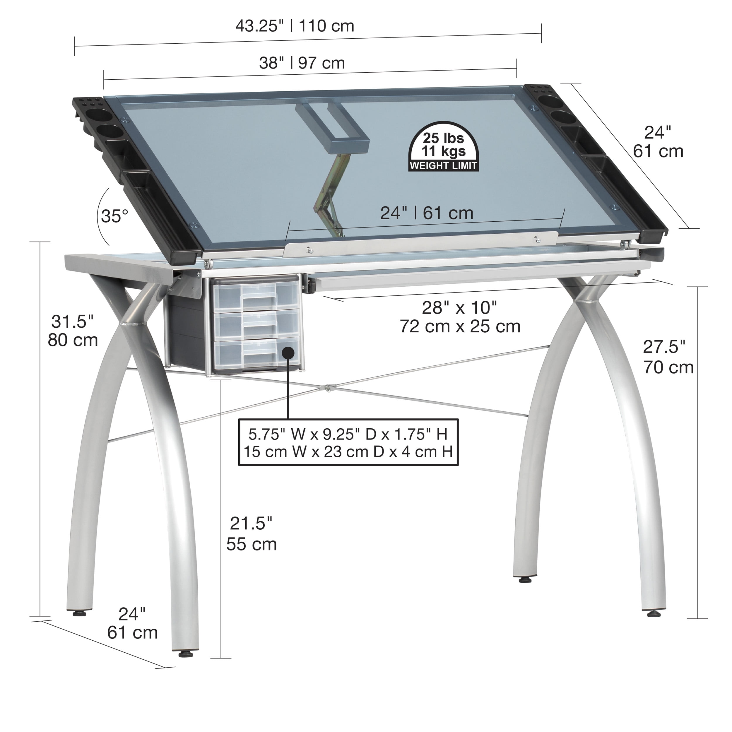 Studio Designs Futura Metal and Glass Drafting Table for Drawing and  Tracing 