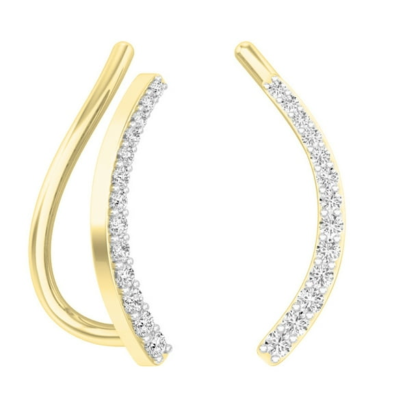 Dazzlingrock Collection 0.15 CT Round White Diamond Climber Earrings for Her, 10K Yellow Gold
