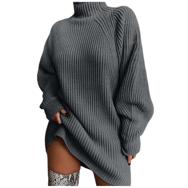 Kcodviy Women Mid Length Raglan Zip Hoodie Cotton Sleeve Sweater Solid Color Patterned Quarter Zip Turtleneck Sweater Dress