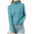 thumbnail image 2 of Women's Fashion Long Sleeve Solid Color Pullover Base Knitted Sweater, Versatile and Comfortable, Ideal for Layering and Everyday Use,Sky Blue,XL, 2 of 4