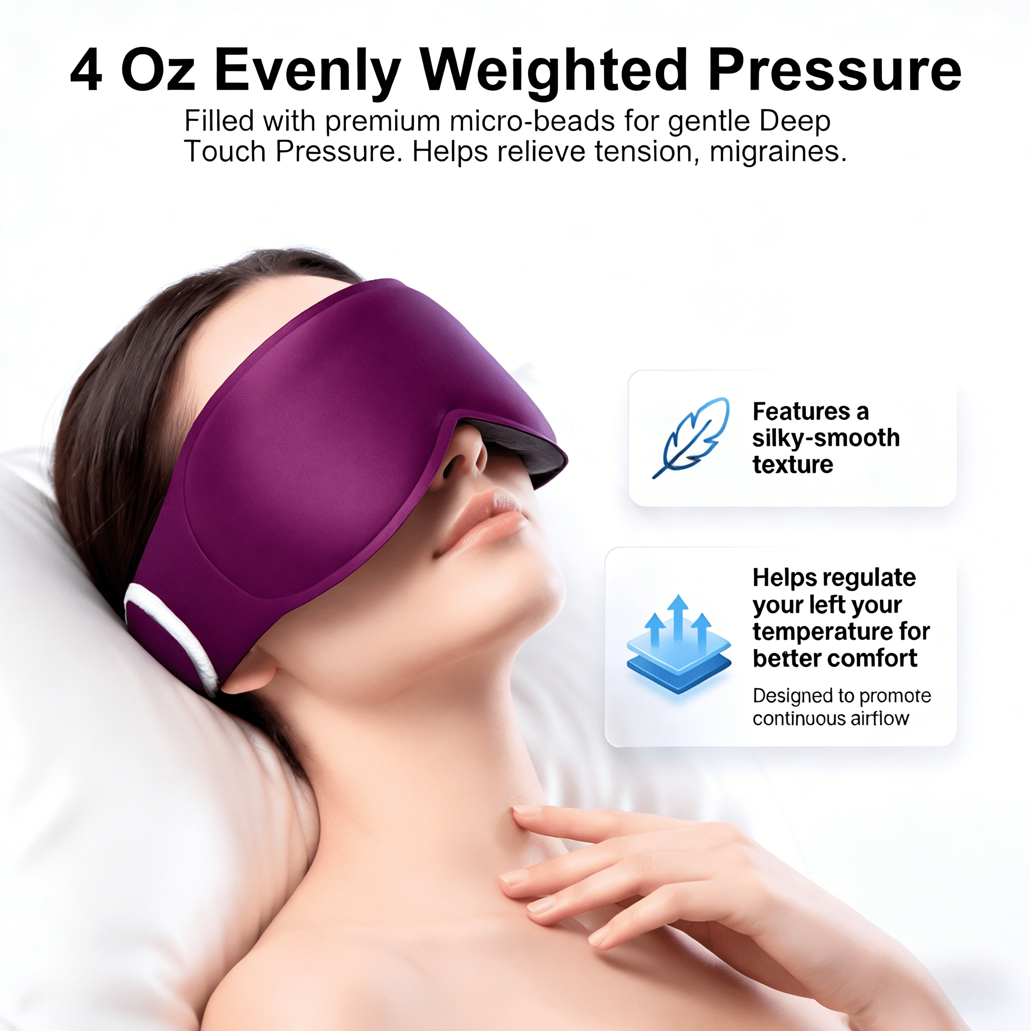 FACEMOON Weighted Sleep Mask 100% Blackout 3D Contoured for Men and Women Calming Sleep Moment Soft Memory Foam Zero Pressure Restful Sleep Purple