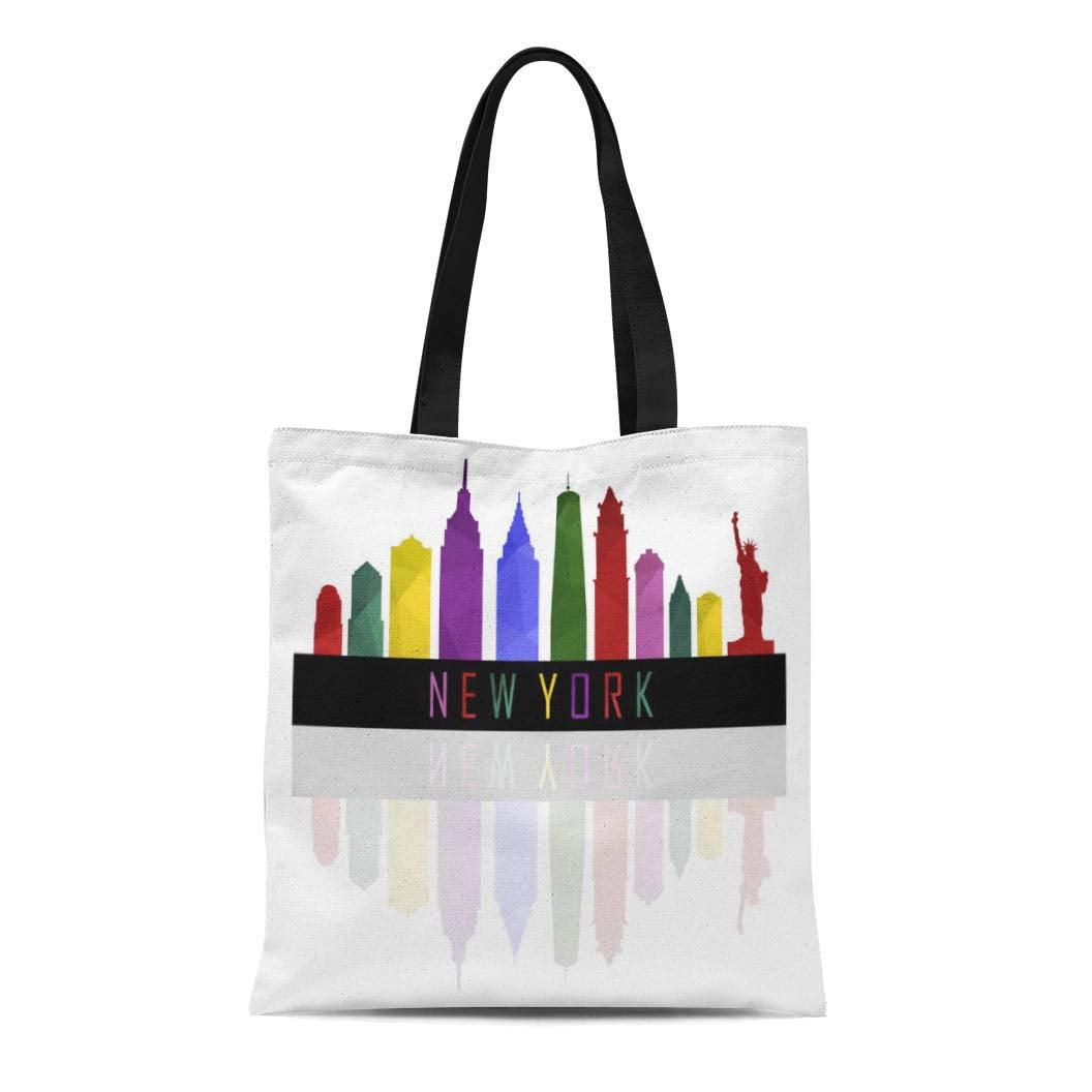 SIDONKU Canvas Tote Bag America New York Skyline United States City Building Urban Reusable ...