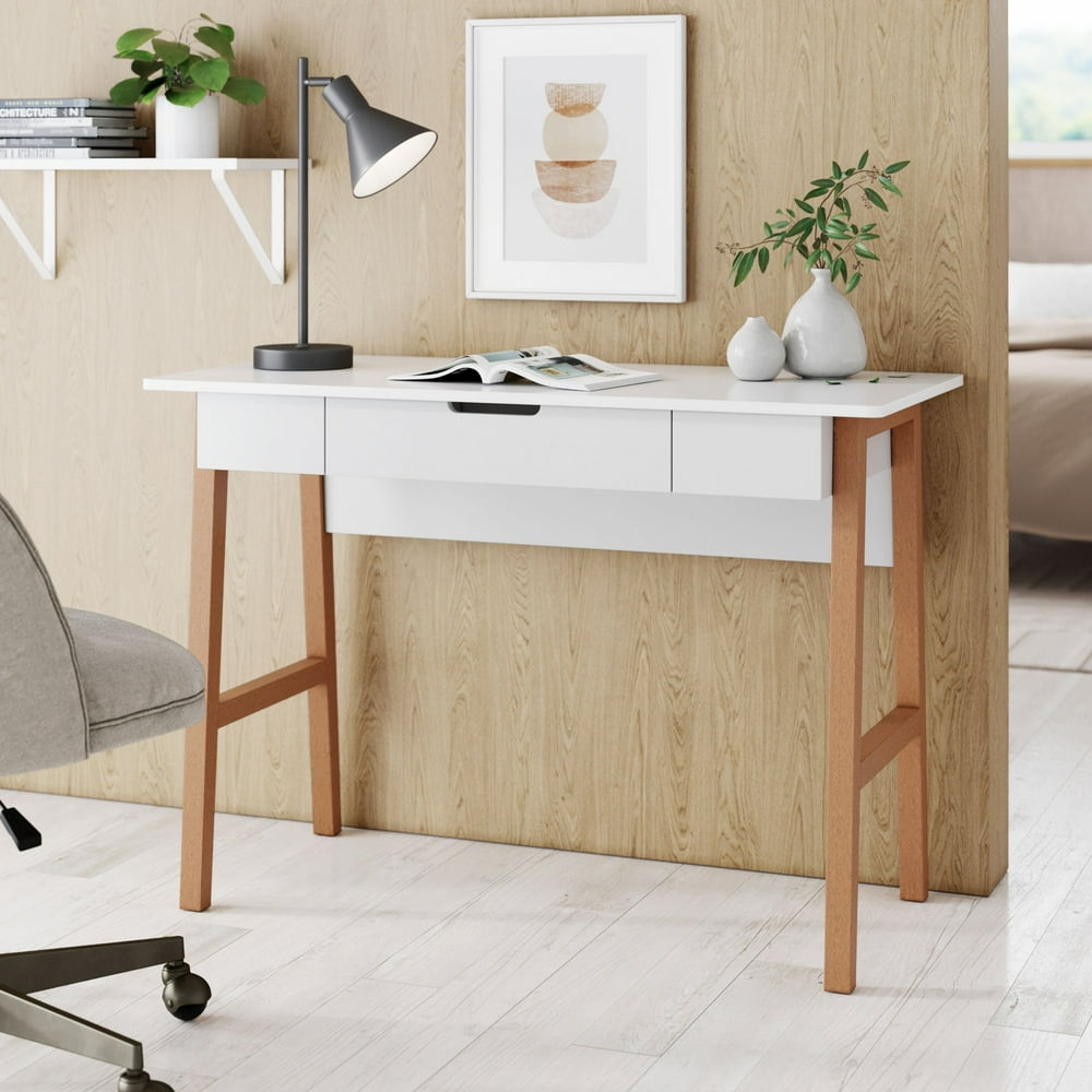 Nathan James Telos Home Office Computer Desk with Drawer White Modern