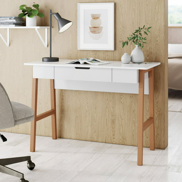 Nathan James Telos Home Office Computer, White Desk 100cm Wide With Drawers And