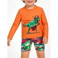 thumbnail image 2 of WIBACKER Boys Dinosaur Two Piece Swimwear Set Long Sleeve Rash Guard and Swim Trunks Quick Dry Bathing Suit UPF50+ Swimsuits for Kids Boys 1-7 Years, 2 of 9