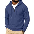 thumbnail image 2 of Trgacdwlo Lightweight Quarter Zip Hoodie Men Plain Long Sleeve Mens Pullover Shirts Drawstring Fall Winter Athletic Mens Sweatshirt Hoodie Dark Blue M, 2 of 5