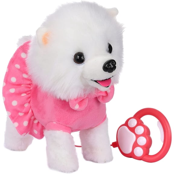 Walking Pomeranian Interactive Electronic Pet,Dog Toy Remote Control Leash,Animated Puppy Nodding Barking Wagging Tail Gift for Kids Toddler Gifts Birthday