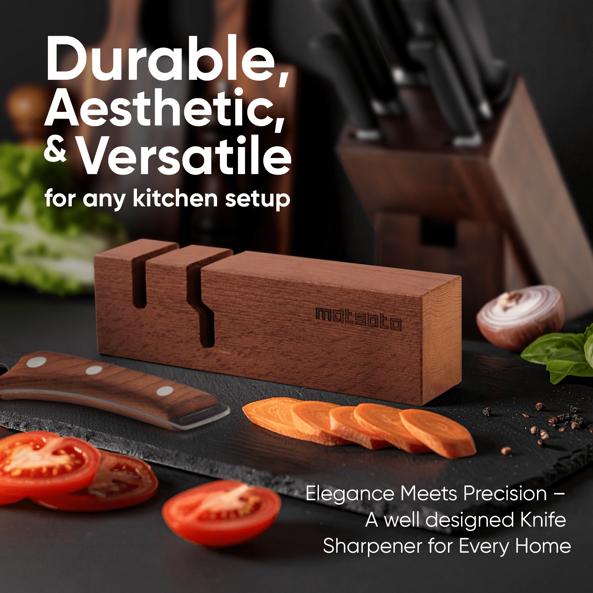 Matsato Knife Sharpener. Professional Japanese Knife and Scissor Sharpener. 2-in-1 Sharpening Tool