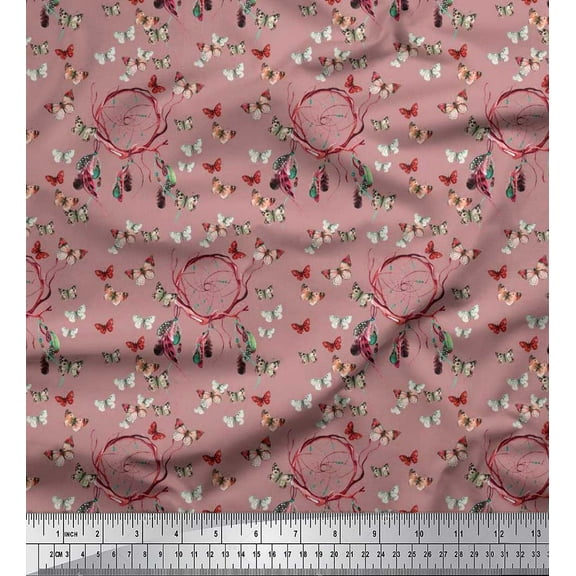 Soimoi Poly Georgette Fabric Dream Catcher & Butterfly Print Sewing Fabric Yard 52 Inch Wide