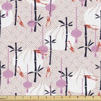 Ambesonne East Fabric by the Yard Upholstery, Dim Sum and Chinese Motifs, 1 Yard, Pale Salmon Multicolor