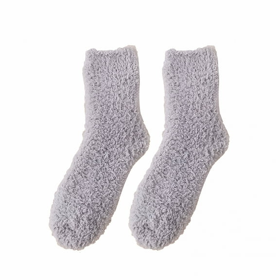 TELOLY Women Fuzzy Socks Winter Coral Socks Middle Cute Home Solid Stocking Fall Socks Women Grey   One Size