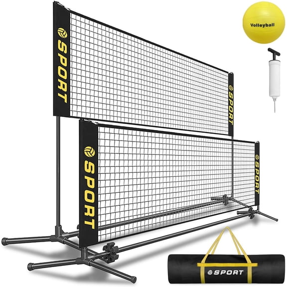 10 FT Mini Portable Volleyball Net Equipment Set with Rubber Volleyball,Pump and Potable Carry Bag.Adjustable Height 2.7FT-5.1FT for Tennis Net,Badminton Net,Soccer Net,Pickleball Net