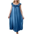 thumbnail image 2 of Antinious Women Ice Silk Casual Mid Calf Nightgowns Trendy Satin Sleeveless Lace Tank Slim Breathable Sleepshirts, 2 of 5