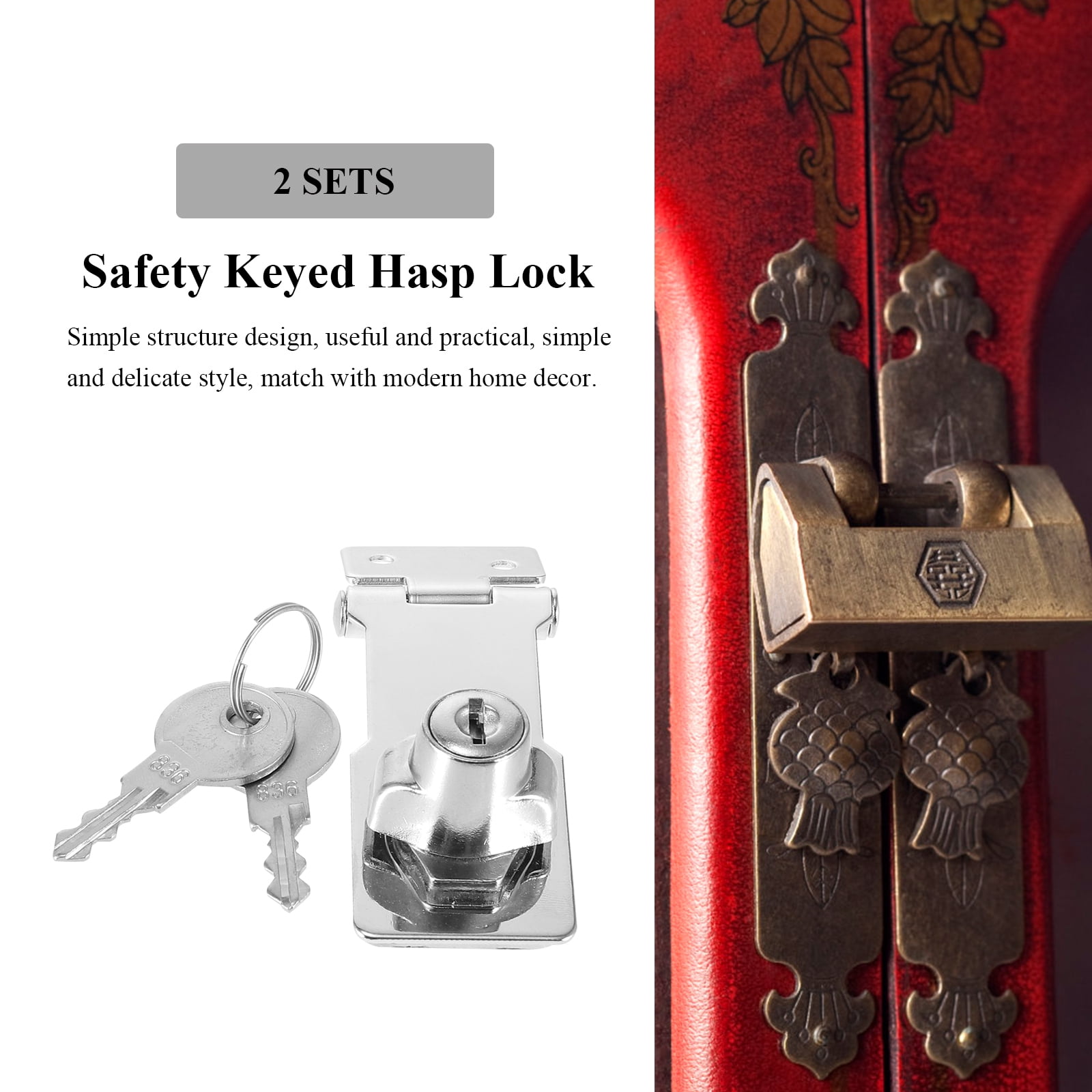 4 Sets No Punching Hasp Lock Cabinet Knobs Safety Locks Keyed Child Proof Door Latches with Keys