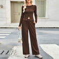 thumbnail image 5 of YOIAVAIOY Women 2 Piece Ribbed Knit Set Casual Y2k Tracksuit Sets Slim Fit Cropped Shirts and Wide Leg Pants Matching Set Fall Fashion Outfits Coffee M, 5 of 9
