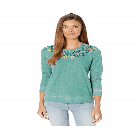 Lucky Brand Women's Embroidered Novelty Sweatshirt Green Size M