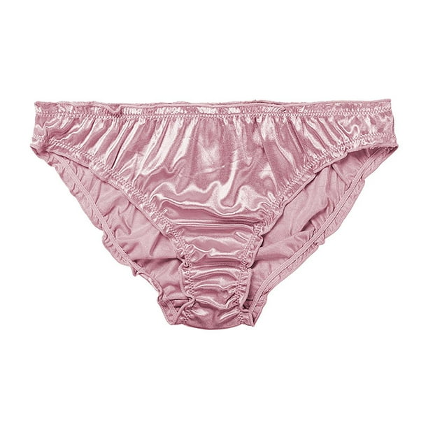 Pisexur Women's Sexy Frill Trim Satin Underwear Panties Mid Waist Wavy  Cotton Crotch Briefs Smooth Soft Nylon 
