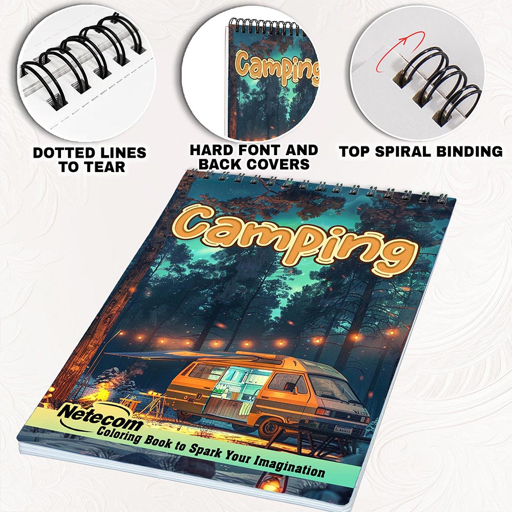 Netecom Camping Coloring Book for Adults, Spiral Bound, Soft Cover