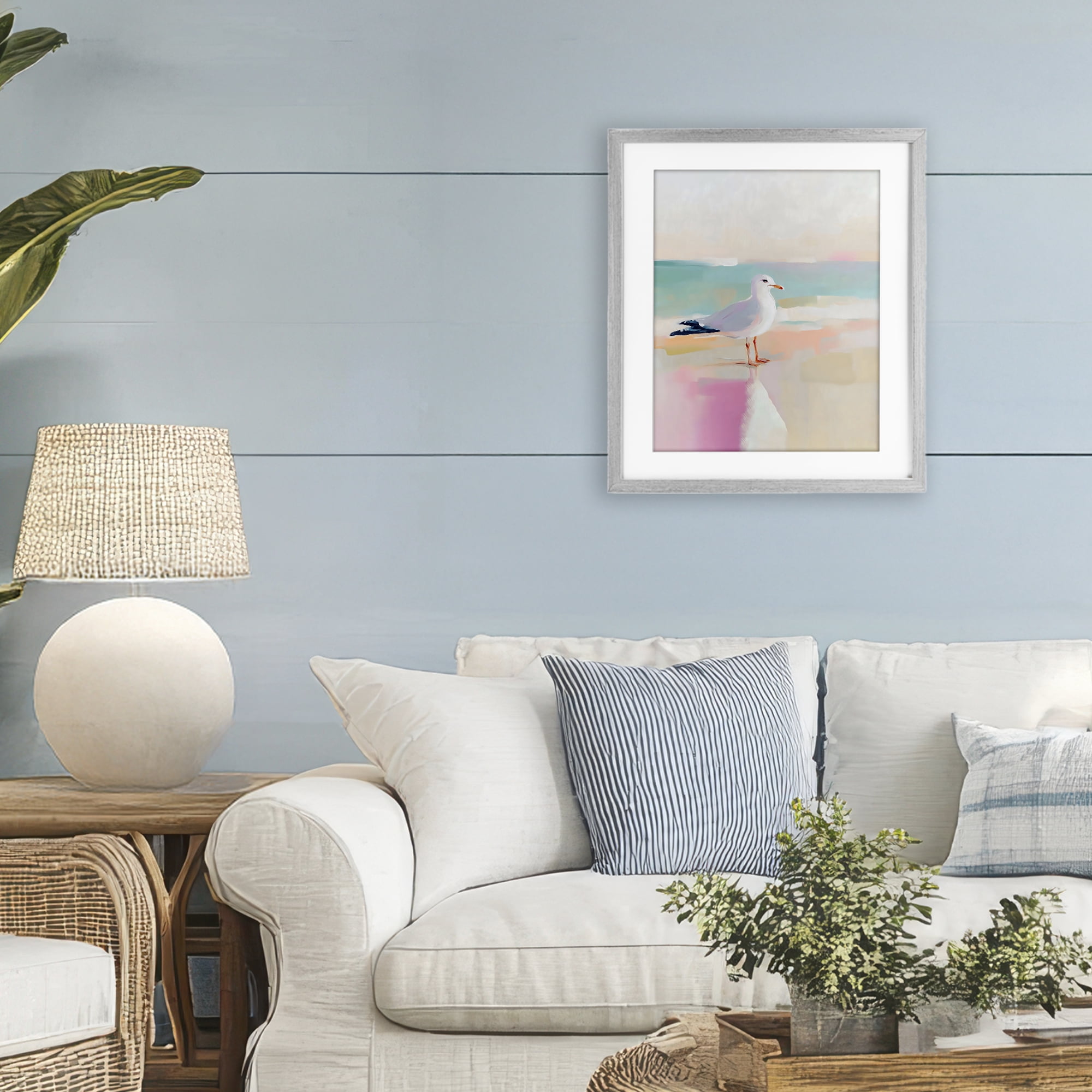 Stupell Industries Seagull Beach Tranquil Reflection Gray Framed Print Under Glass, design by The Prints Vibe