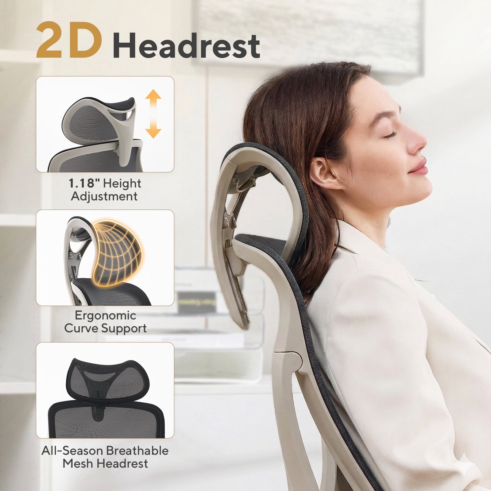 Nouhaus Apertura Ergonomic High Back Office Chair, Mesh Desk Chair with 3D Armrests and Dynamic Lumbar Support, Gray