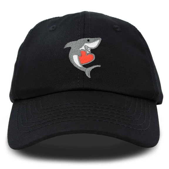 DALIX Shark with Heart Valentine's Day Hat Womens Embroidered Baseball Cap in Black