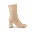 thumbnail image 3 of BLISSFUL STEP Women's Boots Faux Suede Rounded Toe Block Heel Foldable Ankle Boots Khaki 6, 3 of 7