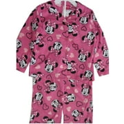 Angle View: Little Girls Pink Black Minnie Mouse Heart 2 Pc Pajama Set 4-6