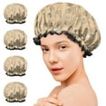 thumbnail image 7 of Shower Caps,Beige Sun Moon Cloud Star Pattern Waterproof Shower Cap for Women 4 Pieces,Double Reusable Hair Cover for Shower PEVA Elastic Stretch Hem, 7 of 7