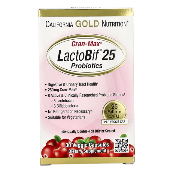 California Gold Nutrition CranMax® LactoBif® Probiotics, 25 Billion CFU, 30 Veggie Capsules