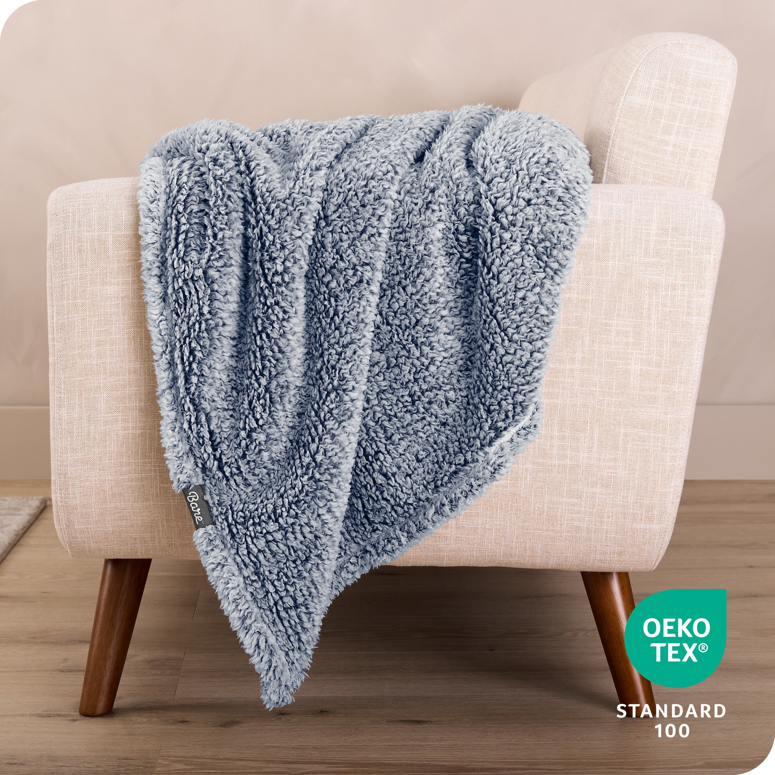 Bare Home Faux Shearling Blanket - Fluffy & Soft - Lightweight - King, Dark Blue - Tipped