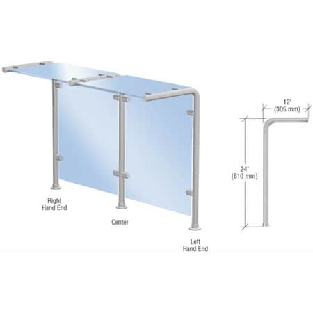 Sneeze Guard - CRL Brushed Stainless Style 30 Slimline Series Fixed Glass On Top and Front Only Sneeze Guard- Right Hand End