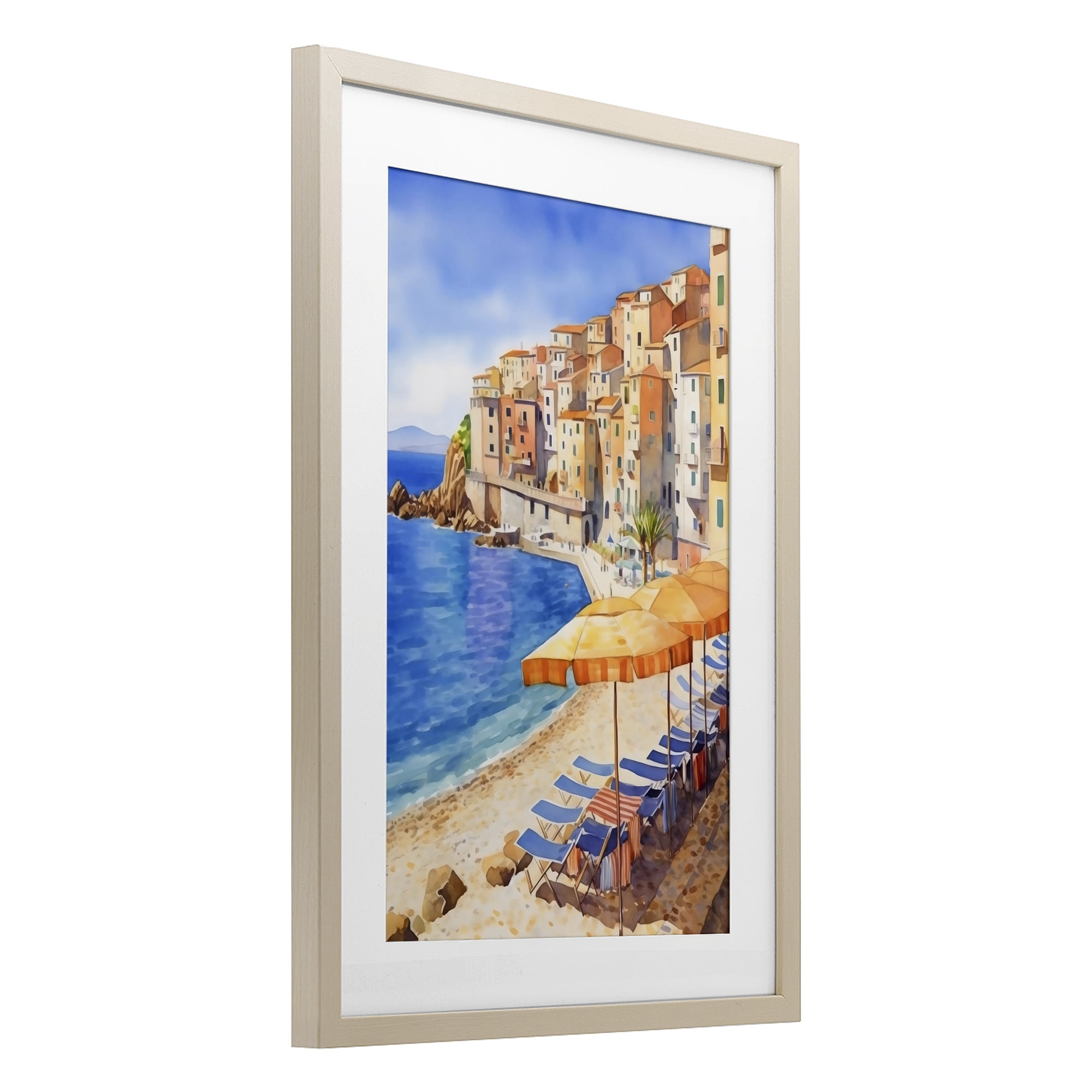 Stupell Industries Beach Lounging on Mediterranean Shore Birch Framed Print Under Glass, design by Creative Studio